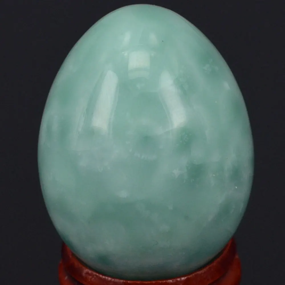 34x44MM Natural Green Stone Sphere Egg Chakra Healing Reiki Carving Crafts Minerals W/Stand