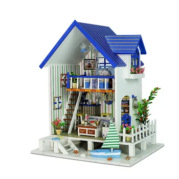 

Hot Sale DIY Doll House Wooden DIY Home Toy Doll House With Furniture LED Lights Birthday Gift Gulf of Venice With Dust Proof