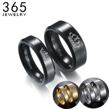 

Hot Stainless Steel King And Queen Couple Rings For Lovers Letter Crown Rings Love Promise Jewelry Drop Shipping