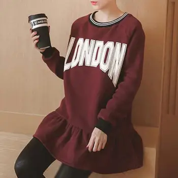 

new 2017 fashion Lotus leaf hem Fleece plus thick hoodies for women Stripe neck letter print Long-sleeve Brand pullover female