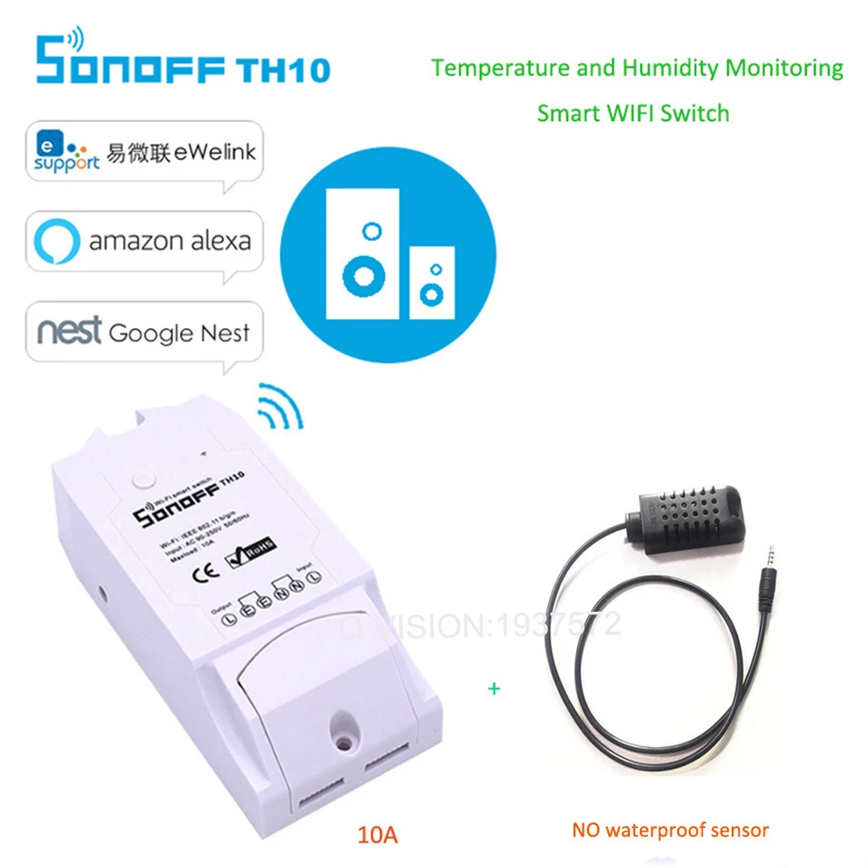 sonoff th 10A WiFi Smart удаленного коммутатора Управление Лер Температура влажность мониторинга Сенсор Smart Управление Функция времени