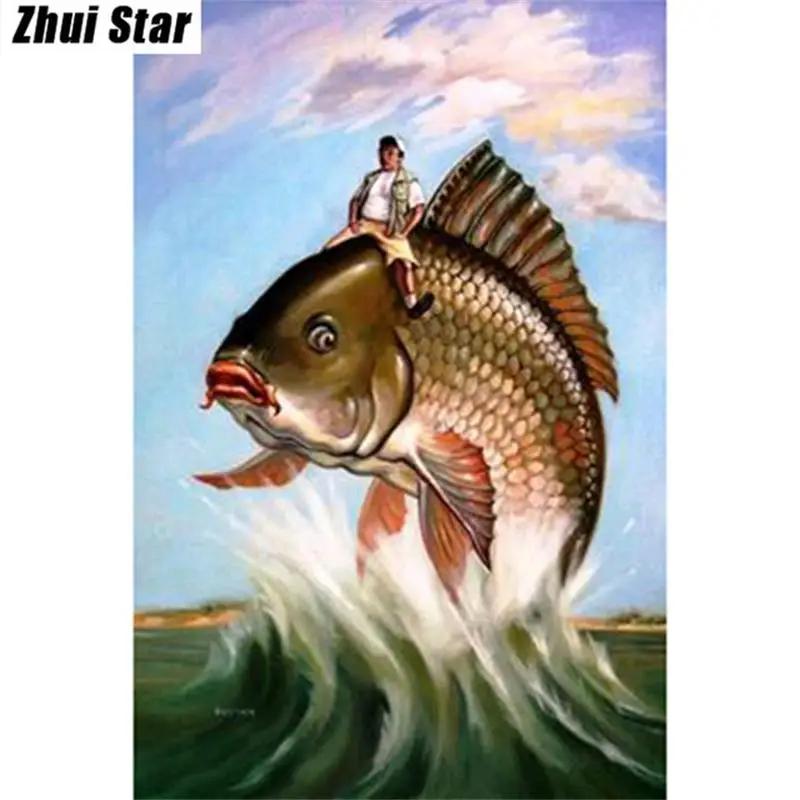 Full Square/Round Diamond 5D DIY Painting &quotBig fish and people&quot Embroidery Cross Stitch Rhinestone Mosaic Decor | Дом и сад