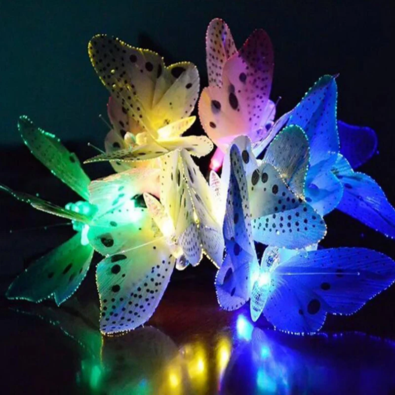 Солнечная лампа 12Led на солнечных батареях гирлянда с бабочкой волоконно