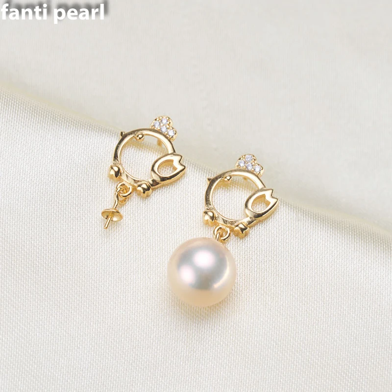 

FANTI Real Natural freshwater pearl earring s925 sterling silver ear stud for women Natural pearl jewelry earring 7-9mm