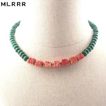 

MLRRR Classic Romantic Natural Stone Handmade Green and Red Emperor Pine Beaded Chain Necklace 44cm