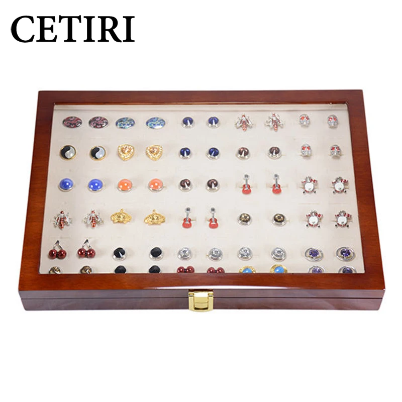 CETIRI 50 Pairs Cufflinks Box Large Cufflink Cases For Men Wooden