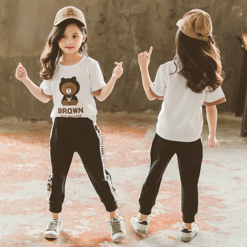 

Children Clothing Sets Summer Girls Sports Suit Cartoon Bear Printed Short Sleeve T-shirt+Pants 2Pcs Girls Clothes 4 6 8 10 12 1