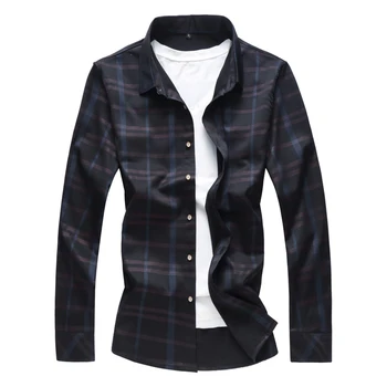 

Shirt Men Slim Fit Mens Dress Shirts Male Clothing Brand Plaid Plus Size M-6XL 7XL SA52