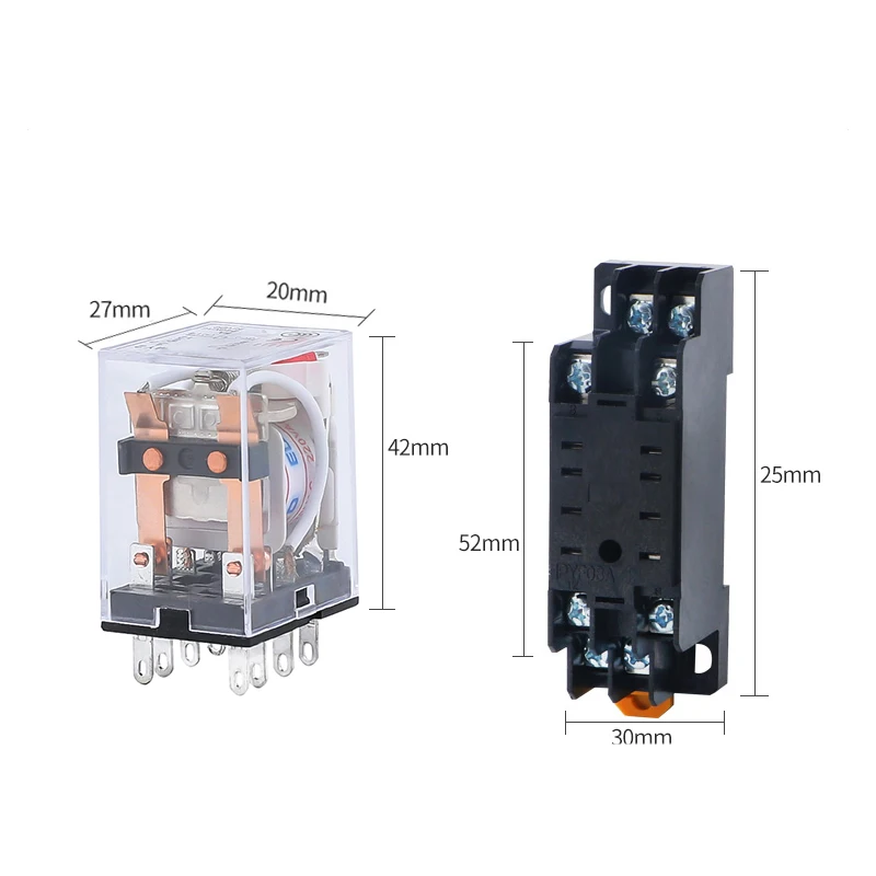 HH52P MY2NJ MY2 DPDT Mini Electromagnetic Relays Switch with Socket Base LED AC 110V 220V DC 12V 24V 5A Power Relay 8 Pin Coil