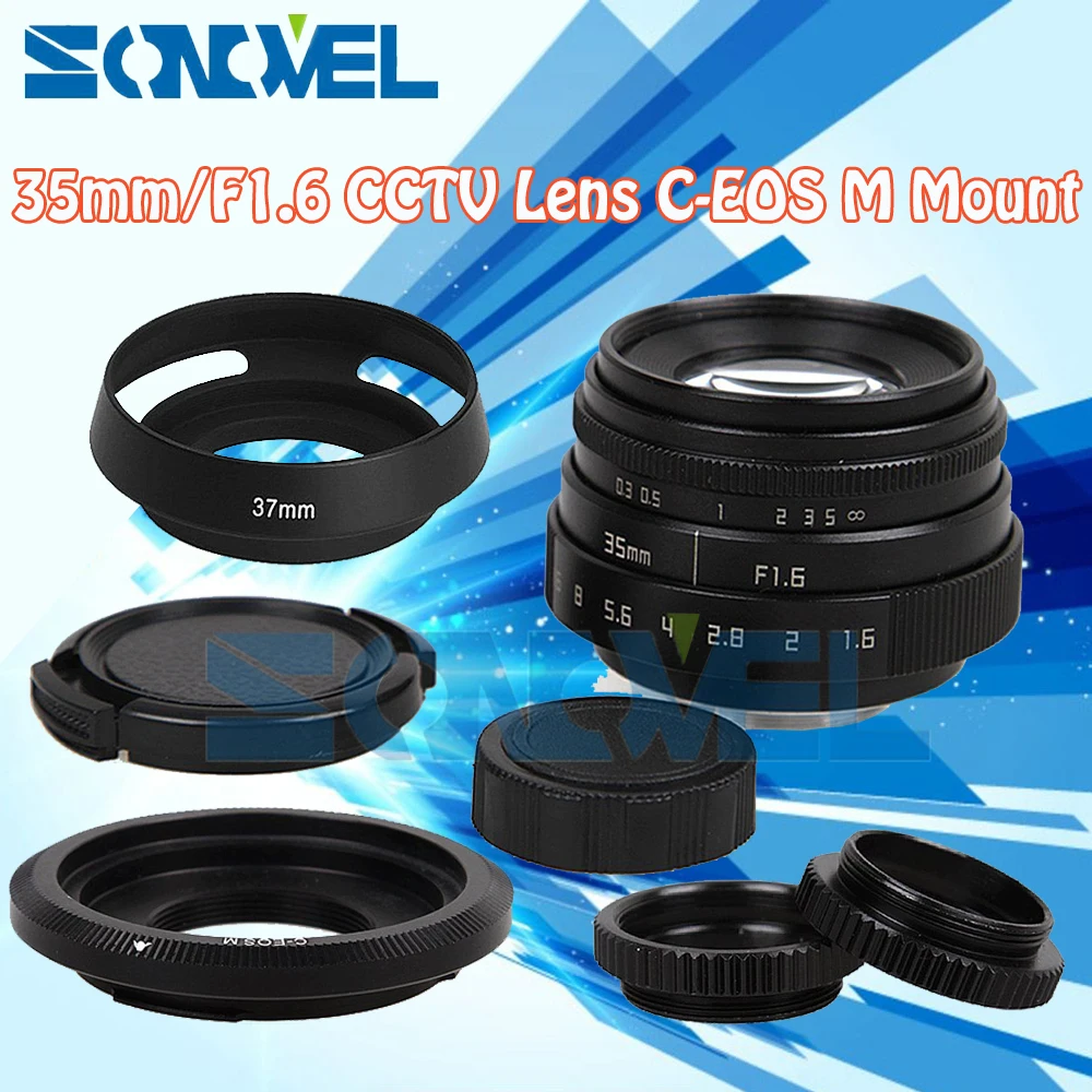 Fujian 35mm F1.6 CCTV Lens C Mount+Lens Hood+Macro ring For Canon EOS M M2 M3 M5 M6 M10 Mirrorless Camera | Электроника