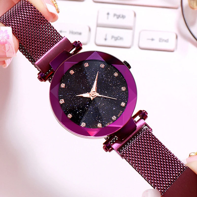 

New Fashion Top Brand Rose Gold Leather Watches Women Ladies Casual Luxury Dress Sky Diamond Quartz Wristwatch Relogio Feminino