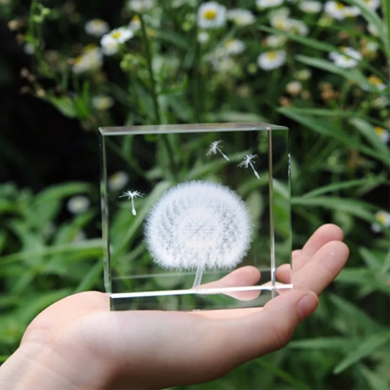 

3D Crystal Dandelion Moon Crystal Statue Desk Decoration Crystal Ornament Dandelion Statue Crafts Creative Gift