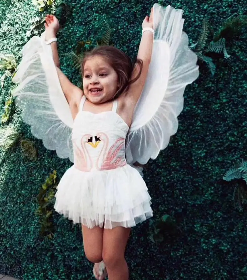 

2019 Erapinky Princess Dress For Girls Angel Flamingo Girls Party Dress Removable Swan Wings Birthday Costume Dress Kids Clothes