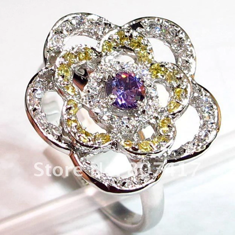 

SHUNXUNZE wedding rings for men and women Beautiful Purple Cubic Zirconia Wholesale The new listing Rhodium Plated R416 size 6 7