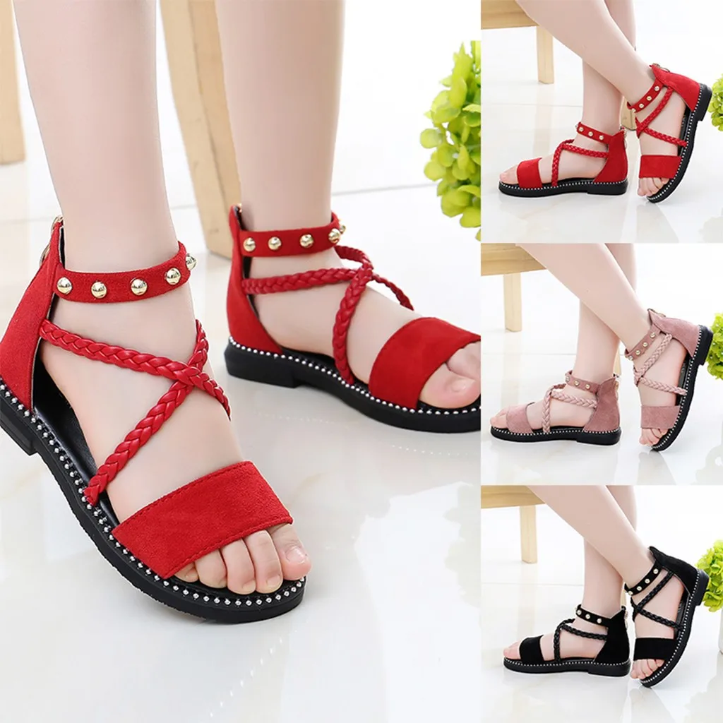 

2019 Fashion Summer Children Kids Baby Girls Cross Tie Wave Metal Princess Shoes Sandals Baby Breathable Hoolow for kiad 26-36