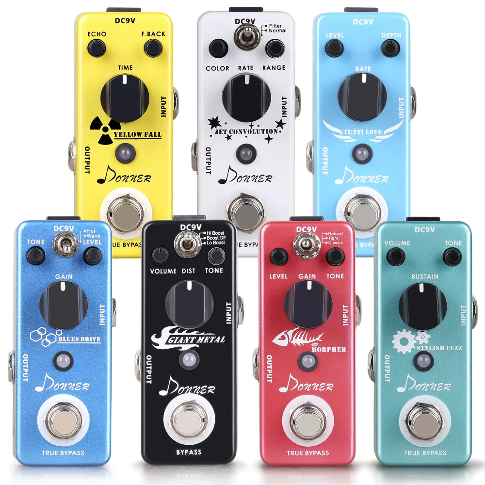 Skup Donner Mini pedał efektów do gitary Distortion Overdrive Chorus Fuzz Flanger Delay Giant Metal pedał efektów akcesoria gitarowe nowość