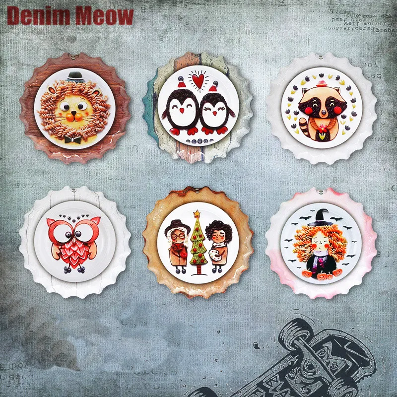 

18CM Round Owl Bottle Cap Signs Vintage Metal Plates Bar Pub Decoration Animal Art Poster Xmas Halloween Gift Home Decor B023