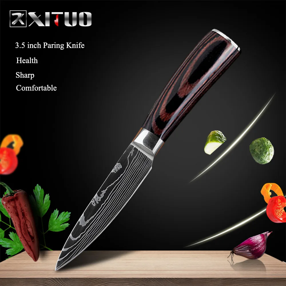 35 in paring knife XITUO шеф-повара набор кухонных ножей 8 в профессиональные японские поварские ножи 7CR17 440C высокоуглеродистая Нержавеющая сталь нож для нарезки сантоку - Цвет: 35 in paring knife
