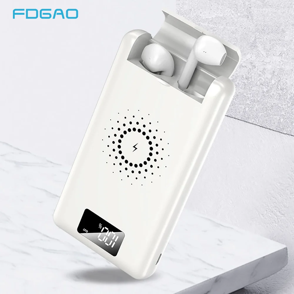 

FDGAO Wireless Charger Bluetooth Earphones Power Bank 6000mAh Microphone Charging Case For iPhone 8 X XS XR Xiaomi Samsung
