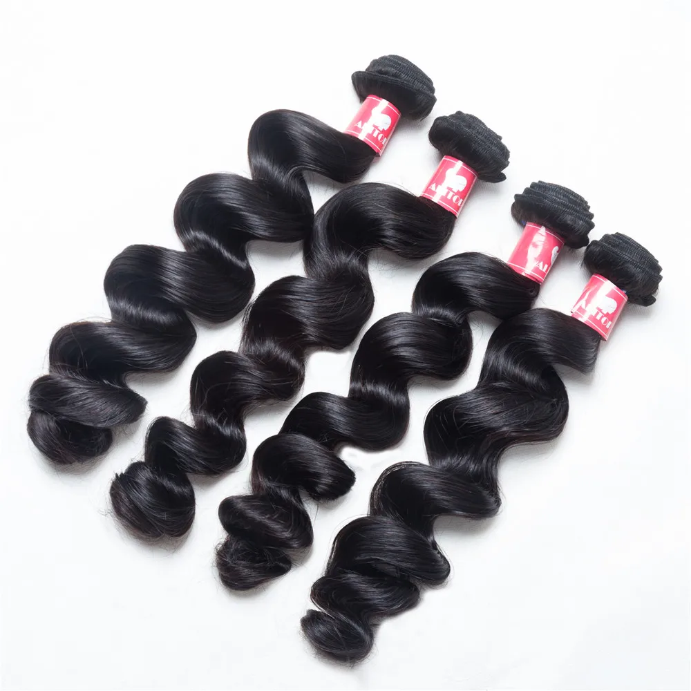 ALITOP Hair Loose Wave Human Hair Bundles Indian Remy Hair Weave Bundles With Closure Remy Hair Extension Natural Color Full End