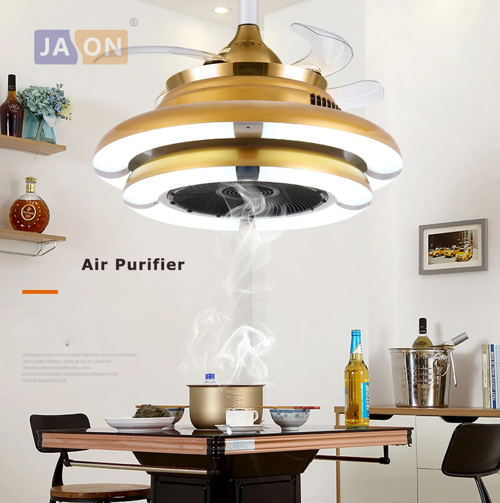 LED Modern Alloy Acryl ABS Gold Air Purifier Ceiling Fan ...