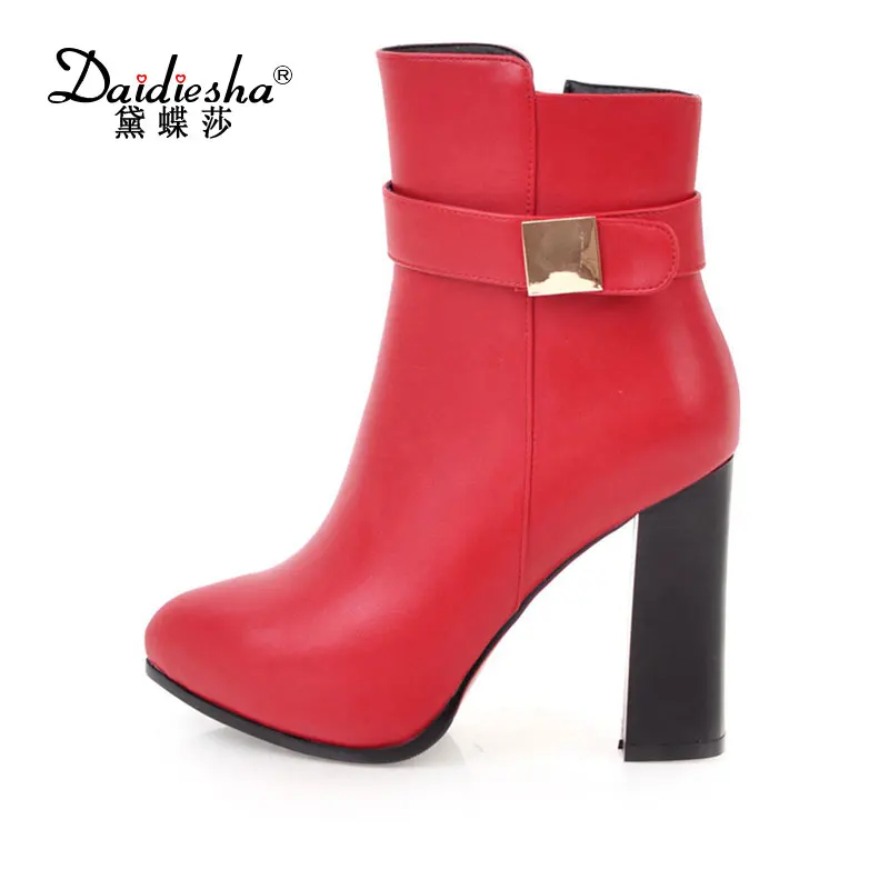 

Daidiesha 2017 Punk Style Chunky High Heel Shoes Women Zipper Ankle Boots Round Toe Platform Ladies Fashion Boot Plus Size