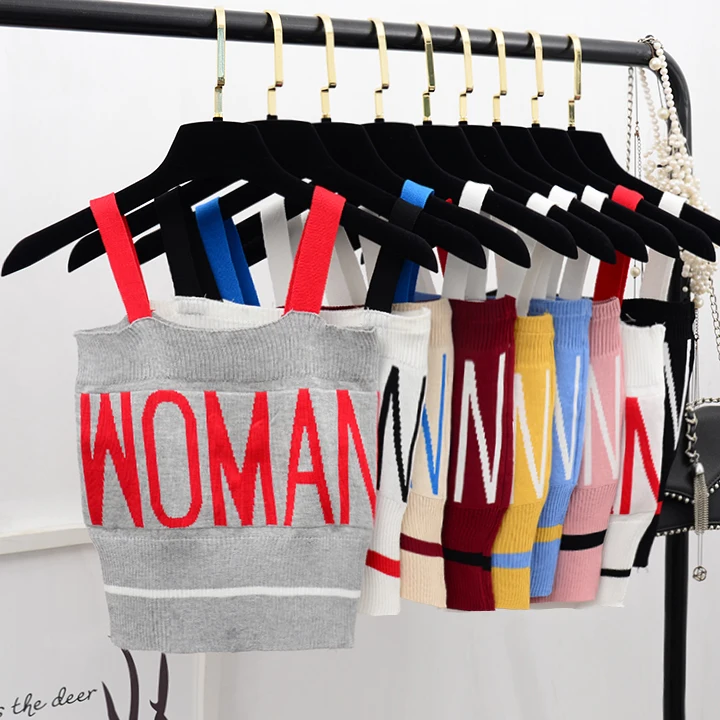 Женский трикотажный топ ALPHALMODA укороченный на бретельках с буквенным принтом