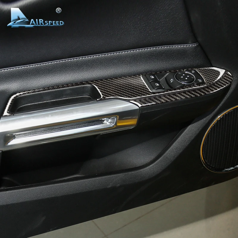 En Ligne Airspeed fibre de carbone voiture fenêtre interrupteur de commande panneau décor cadre couverture pour Ford Mustang 2015 2016 2017 voiture style autocollant