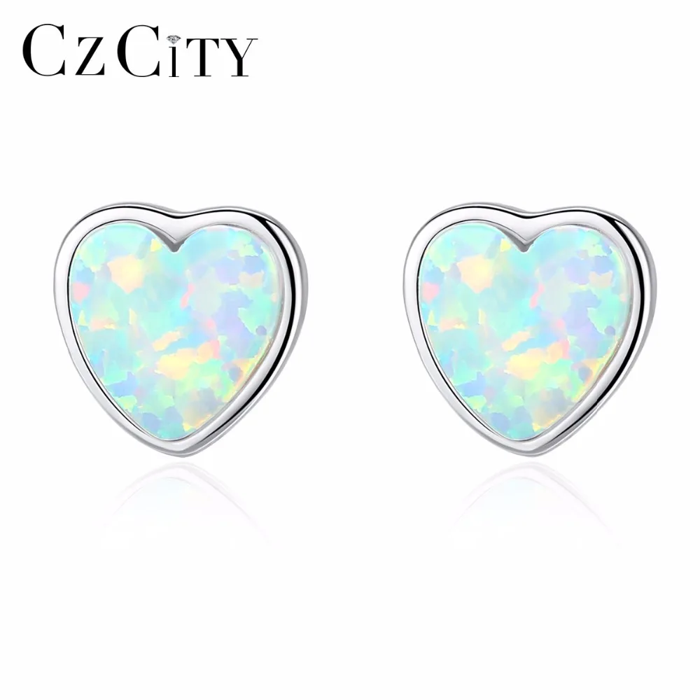 CZCITY 925 стерлингового серебра Lovely Heart ожерелье серьги гвоздики для женщин три Цвет