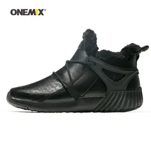 Men Running Shoes for font b Women b font Black Winter Snow Boots Wool Leather Jogging