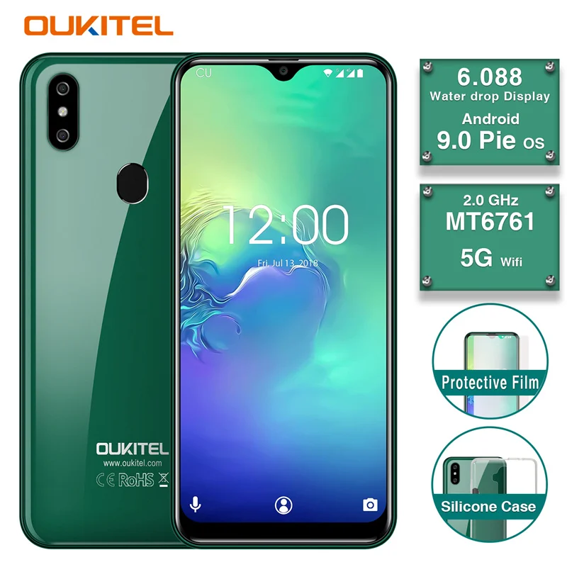 Мобильный телефон OUKITEL C15 Pro, 6,088 дюйма, 19:9, капля воды, 2 ГБ, 16 ГБ, Android 9,0, MT6761, четыре ядра, 4G, LTE, смартфон, 2,4G/5G, WiFi, Face ID - Цвет: Зеленый