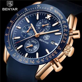 

BENYAR Top Brand Luxury Men Chronograph 2018 New Fashion Blue Quartz watch Waterproof Sport Men Business Clock Relogio Masculino