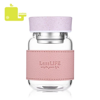 

360ML Glass Water Cup LessLife High borosilicate Glass Water Bottle With Tea Partition Lid Drinkware For Office Home Cute Mugs