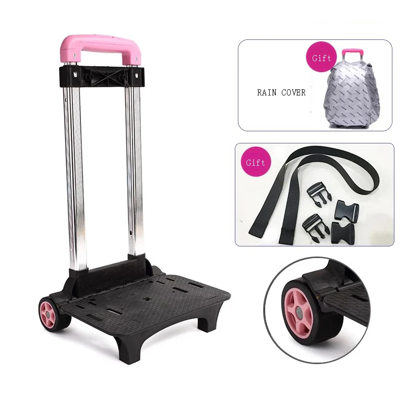 Солнечная восьмерка, детский рюкзак на колесиках, школьная сумка, чемодан для детей, 6 колес, расширяемая штанга, высокая функция, Тролли - Цвет: 2 Wheels Pink