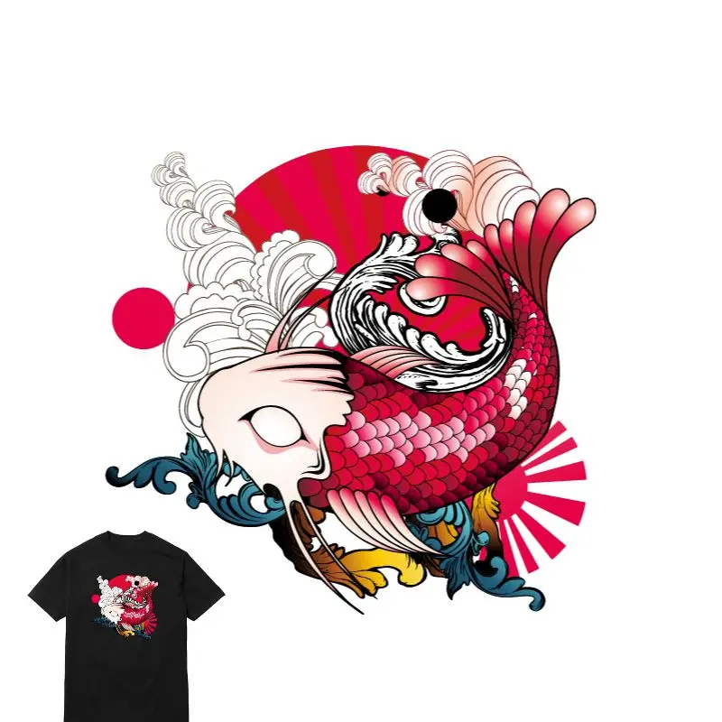 

Cartoon Japanese Carp Iron On Stickers Washable Appliques A-level Patches Heat Transfer For DIY T-shirt Accessory Clothes