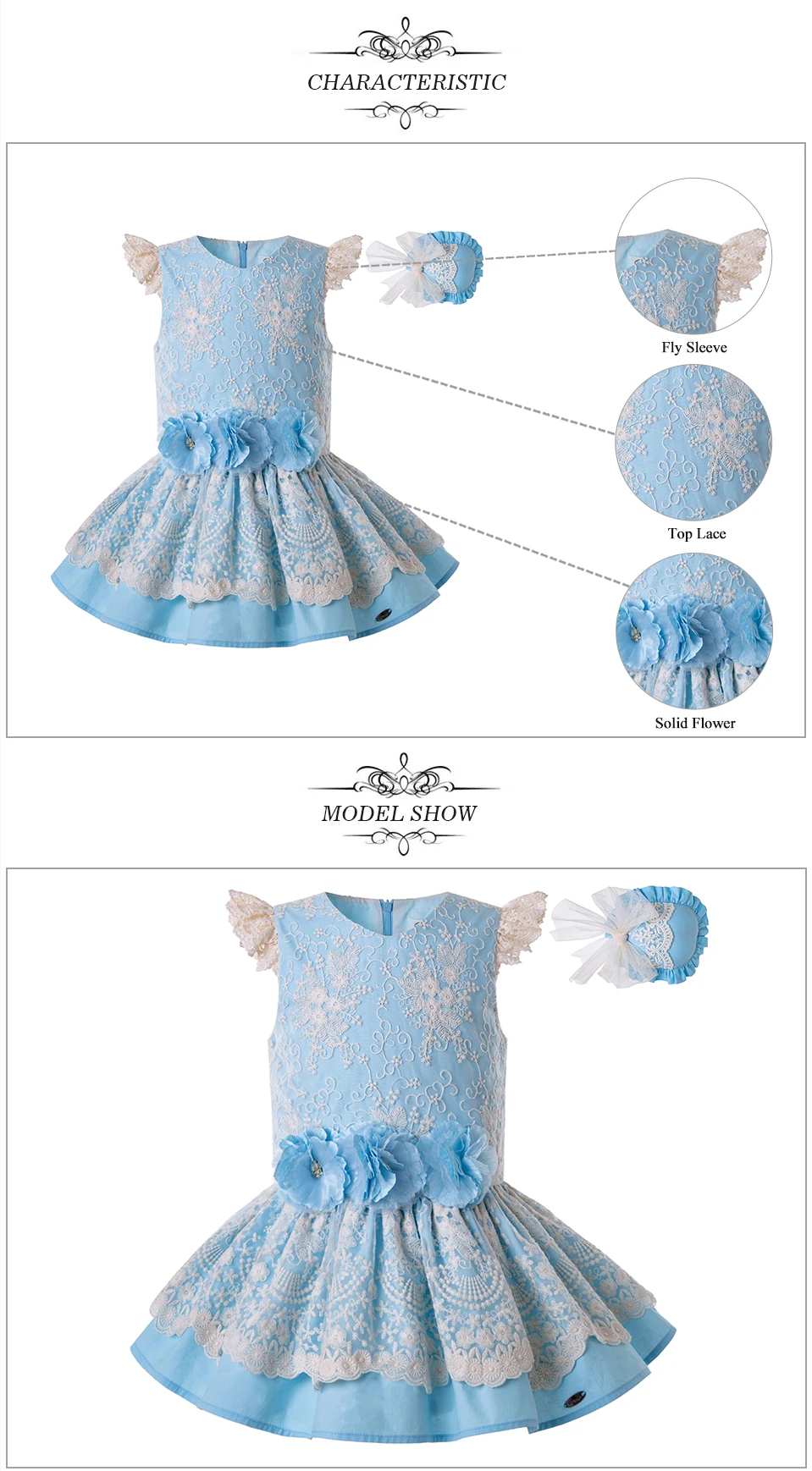 Pettigirl Blue Girl Dress Layered Lace With Hairband Summer Girl Dress Kids Boutique Clothes G-DMGD203-27