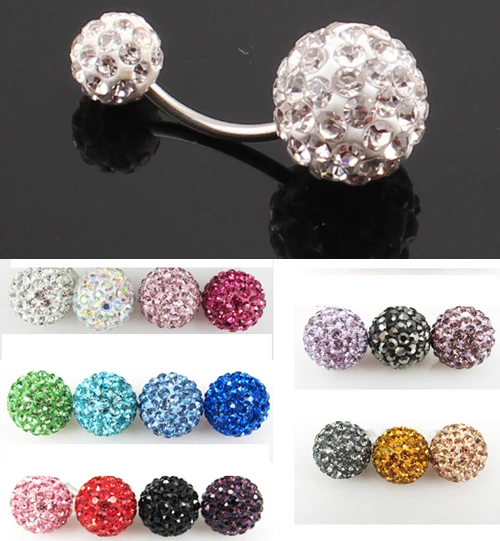 Crystal Double Disco Ball Ferido Belly Bar Navel Belly Button Ring