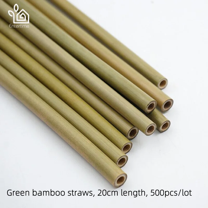 Развлечения 500 шт/партия Натуральные Бамбуковые соломинки многократного использования органические соломинки для вечеринки, дня рождения, свадебные инструменты - Цвет: 20cm length-green