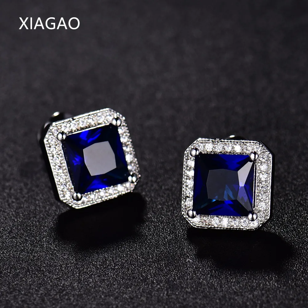 

XIAGAO Vintage Sparkling Green Square Stud Earrings for Women with Stone SWA Elements Austrian Crystals Earrings Bule/Green E018