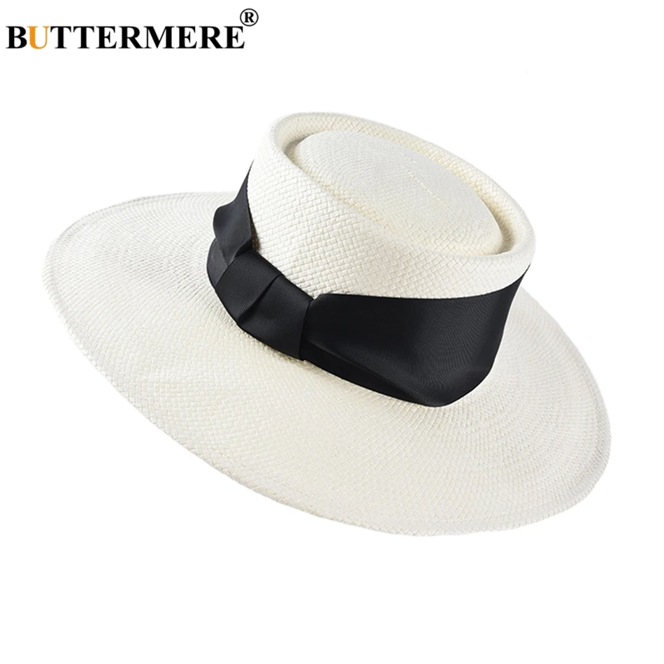 

BUTTERMERE Wide Brim Hats Women White Black Straw Hat Female Fashion Beach Large Floppy Hat Ladies Spring Summer Hats And Caps