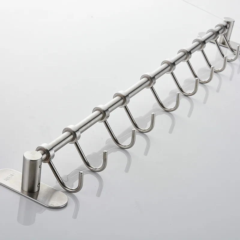  Kitchen Wall Mounted Rail Rack with Hanging Hooks Stainless Steel Kitchen Towel Rack Storage Organi - 32869431000