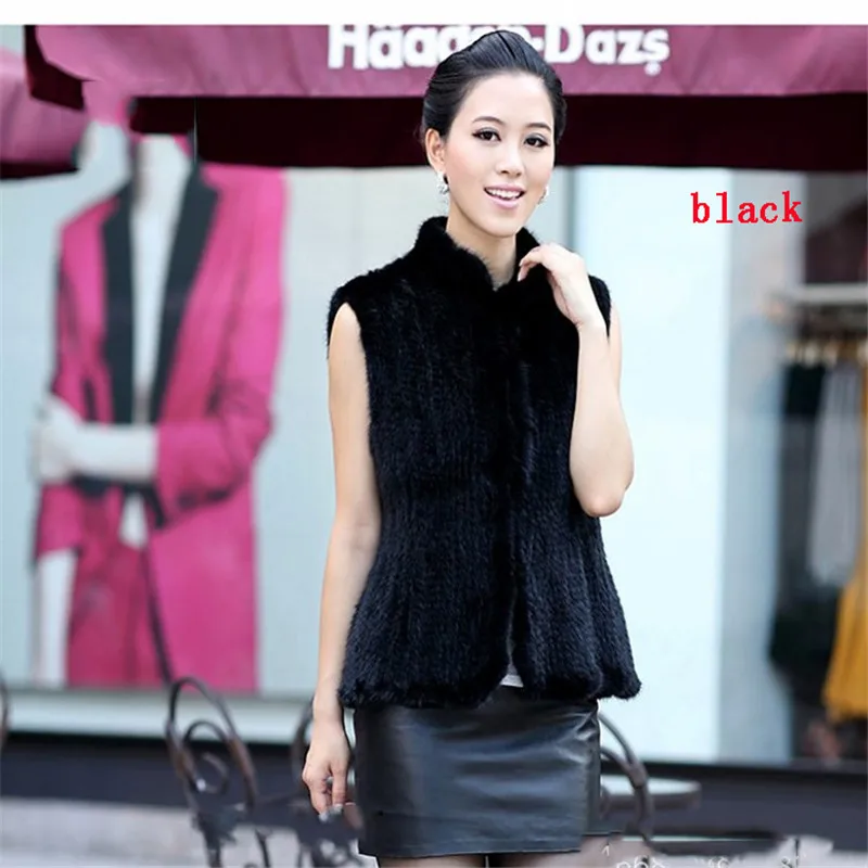 

Hot Sale 2016 Fashion Mink Fur Knit Vest Coat Spring and Autumn Winter Warm Thick Short Knitted Vest Jacket Black Brown Color
