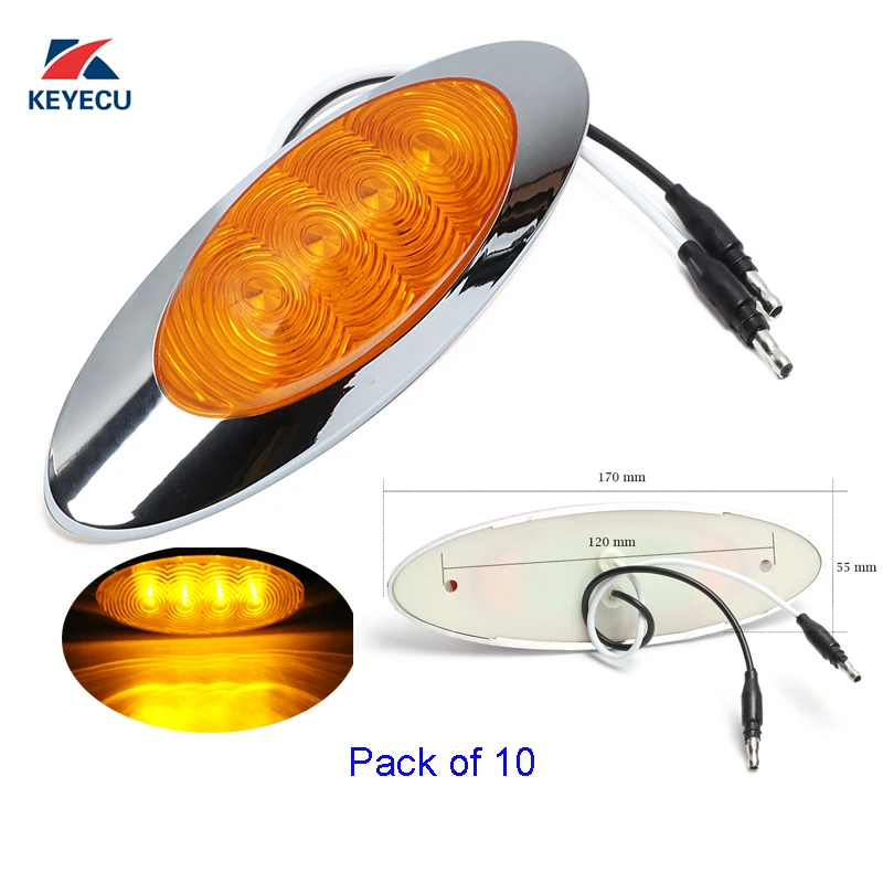 

KEYECU 10Pieces 6-5/8" Amber 4LED Sealed Side Marker Light Cab Panel Marker Light for Peterbilt 24V with chrome bezel
