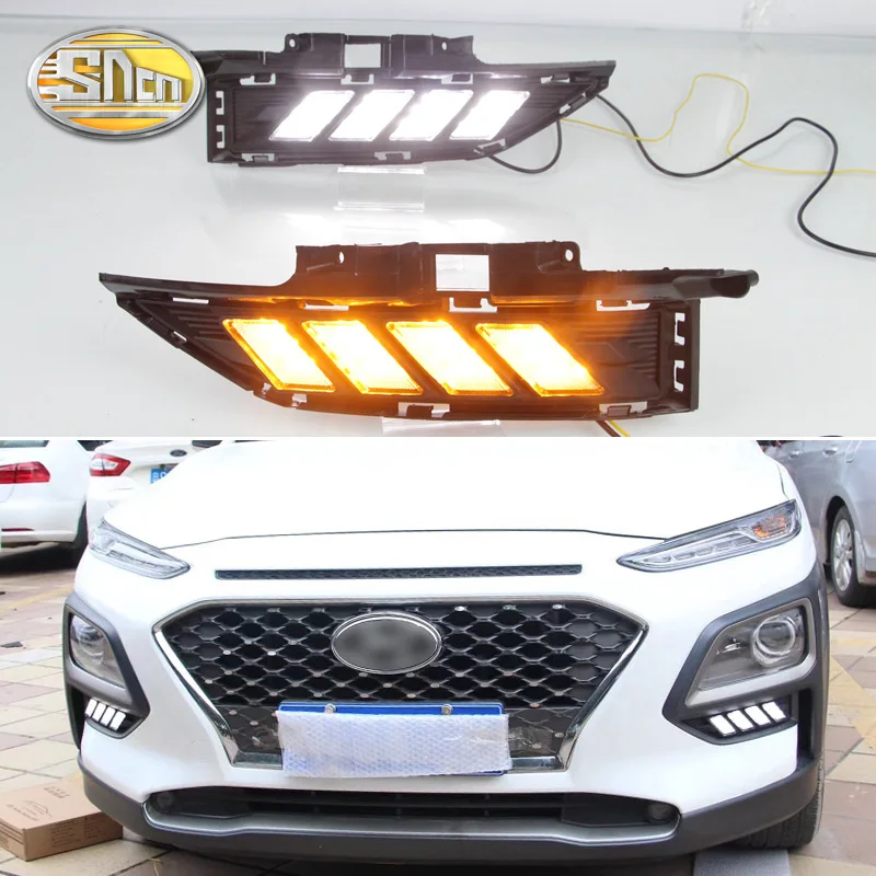 

For Hyundai Kona Kauai Encino 2018 2019 Led Daytime Running Lights DRL Fog Lamp with Yellow Turn Signal Lamp