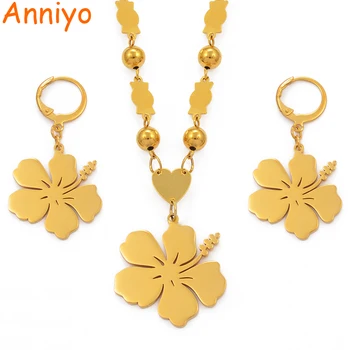 

Anniyo Hawaii Flower Pendant Beads Necklaces Earrings Jewelry sets Gold Color Micronesia Marshall Pohnpei Guam #101921