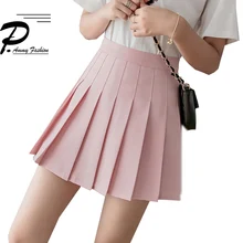 Женская мода лето Высокая талия плиссированная юбка ветер юбка для косплея kawaii женские мини-юбки сексуальные короткие студент сплошной цвет юбка