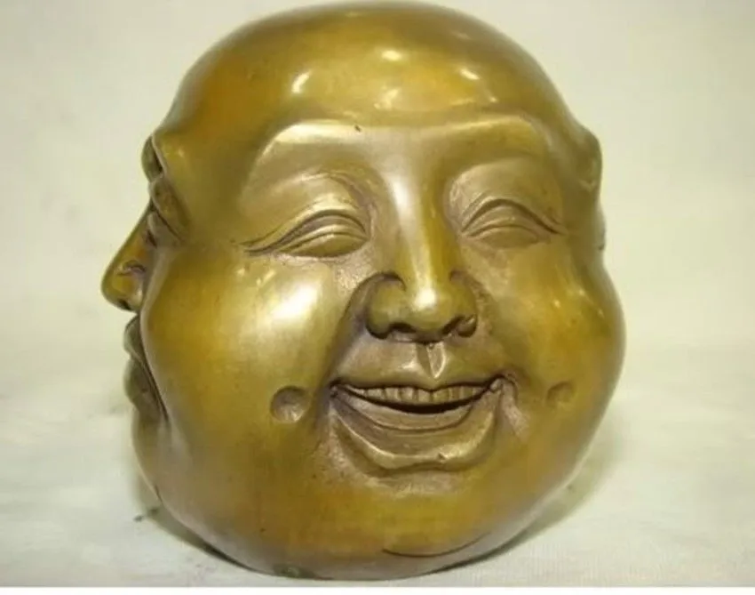 

decoration bronze factory Pure Brass Antique Old Elaborate 6cm Tibetan Brass four face seal buddha head statue