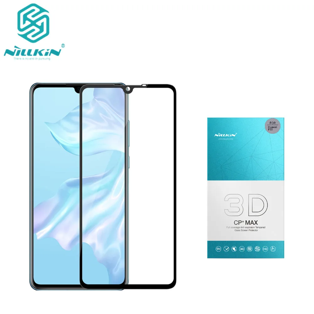 

for Huawei P30 screen protector fully covered nillkin 3D CP+ 9H thin for huawei p30 tempered glass curved with back cover