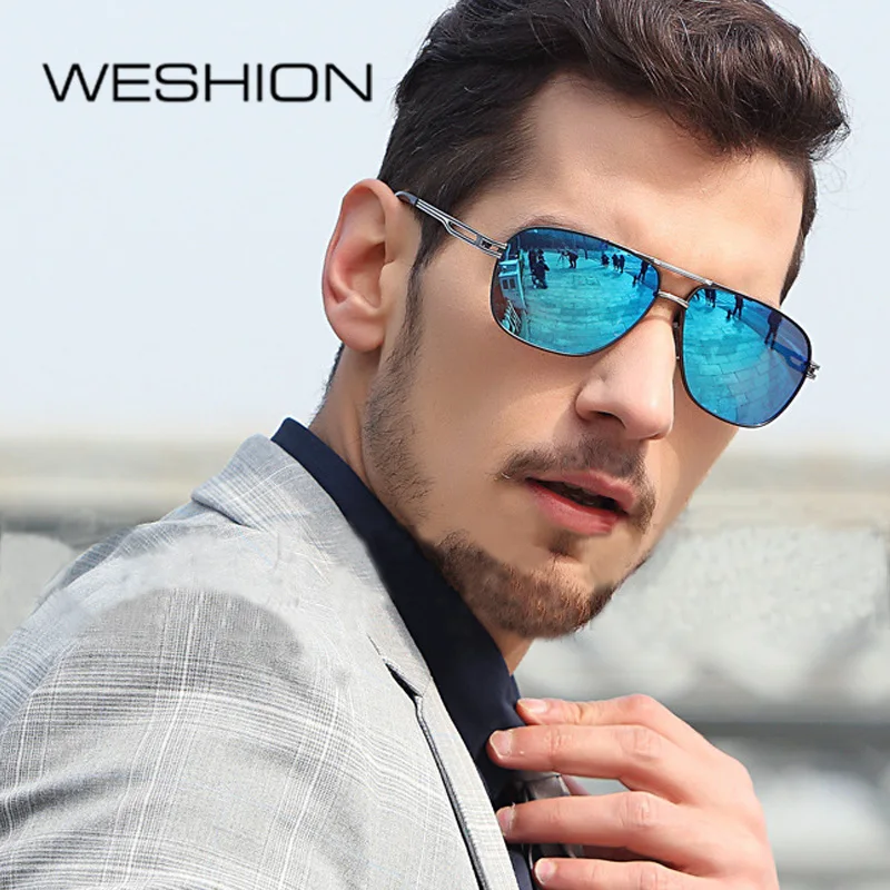 WESHION Овальные Солнцезащитные очки Для мужчин авиаторы поляризационные Винтаж бренд ретро-оттенки классические водительские солнцезащитные очки UV400 солнцезащитные очки для мужчин