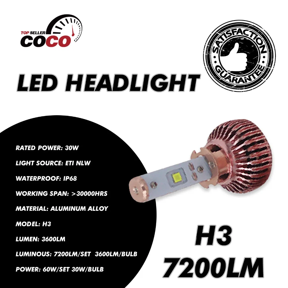 ФОТО Pair high power 24V LED ETI H3 HeadLight Conversion Kit Fog Lamp Super Bright White DRL Daytime Running Driving Light